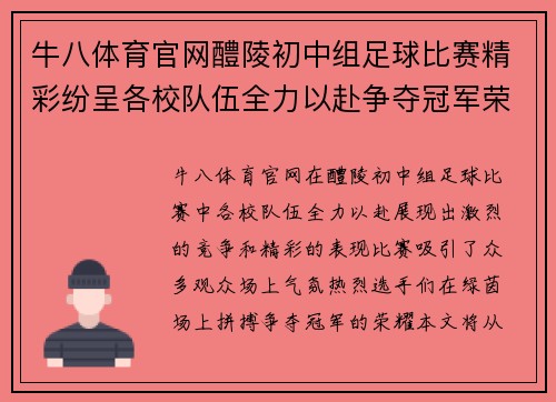 牛八体育官网醴陵初中组足球比赛精彩纷呈各校队伍全力以赴争夺冠军荣耀