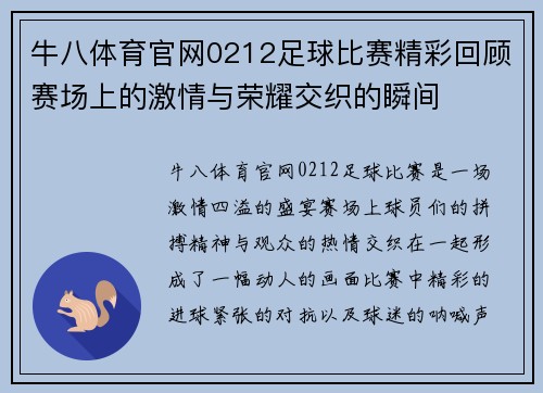 牛八体育官网0212足球比赛精彩回顾赛场上的激情与荣耀交织的瞬间